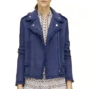 NWT REBECCA TAYLOR Women’s Washed Navy Fringed Tweed Moto Jacket